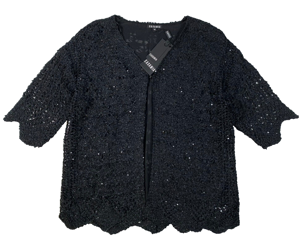 Casamia Women's Black Sequinned Knitted Short Sleeve Top size M