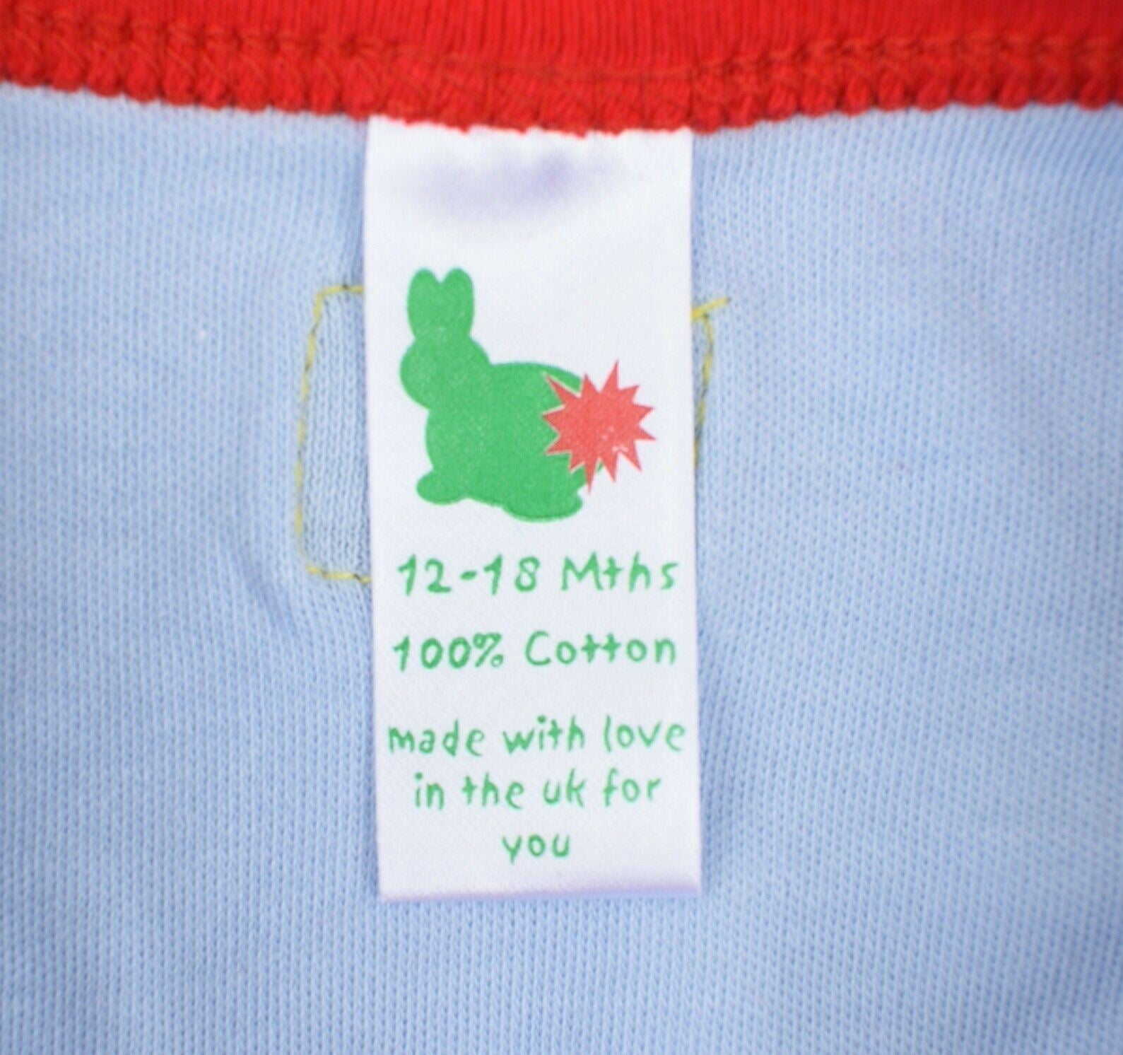 GREEN RABBIT Baby Boat Neck Top, Blue/Red, MADE IN UK, size 12-18 months