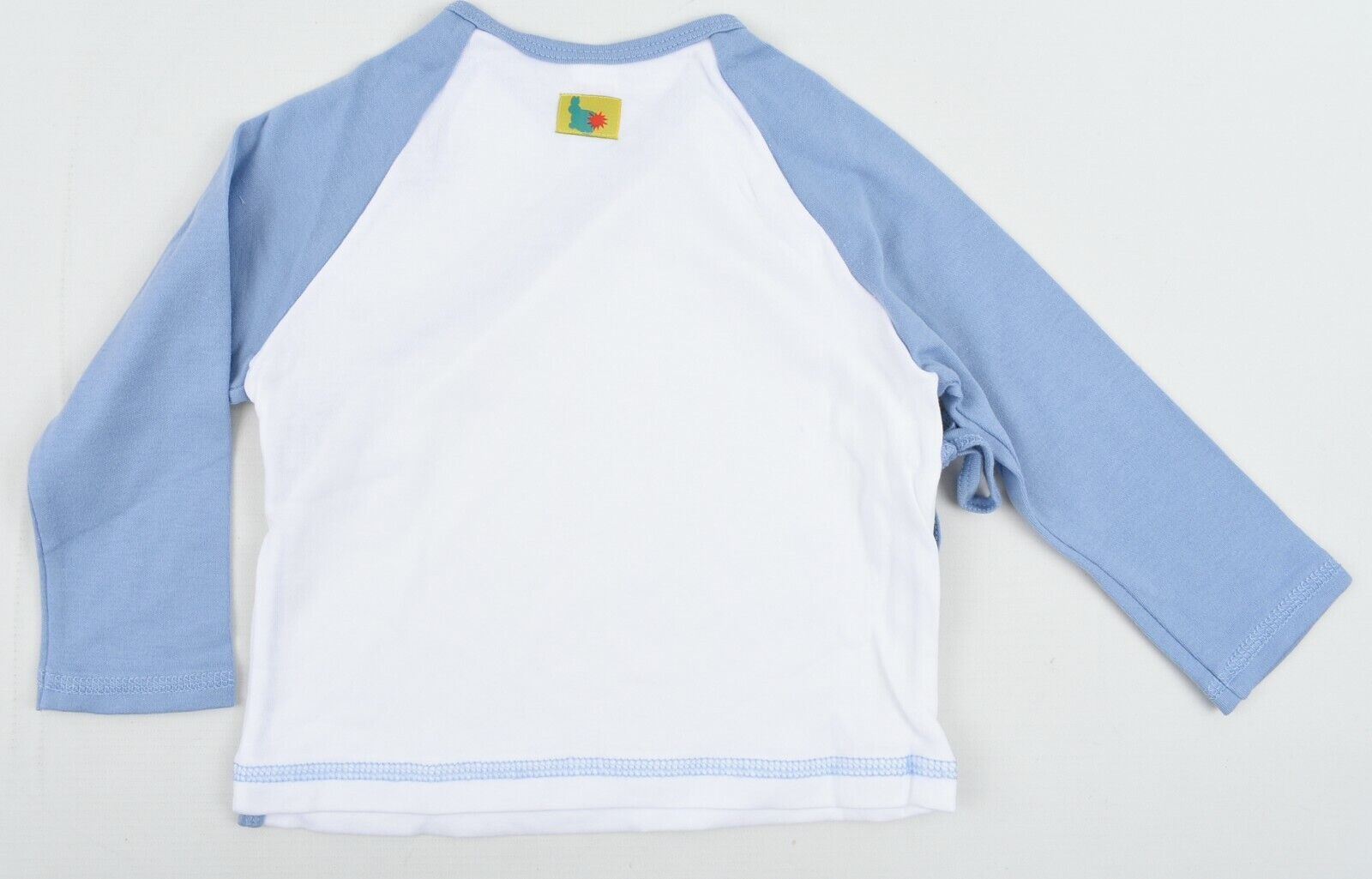 GREEN RABBIT Boys Wrap Around Top, White/Blue, MADE IN UK, size 2-3 Years