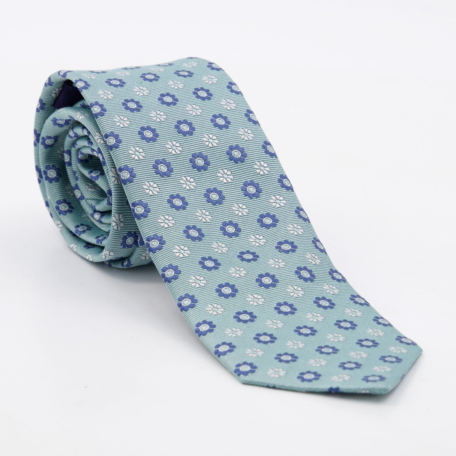 Mens Eton Light Blue Silk Daisy Patterned Tie