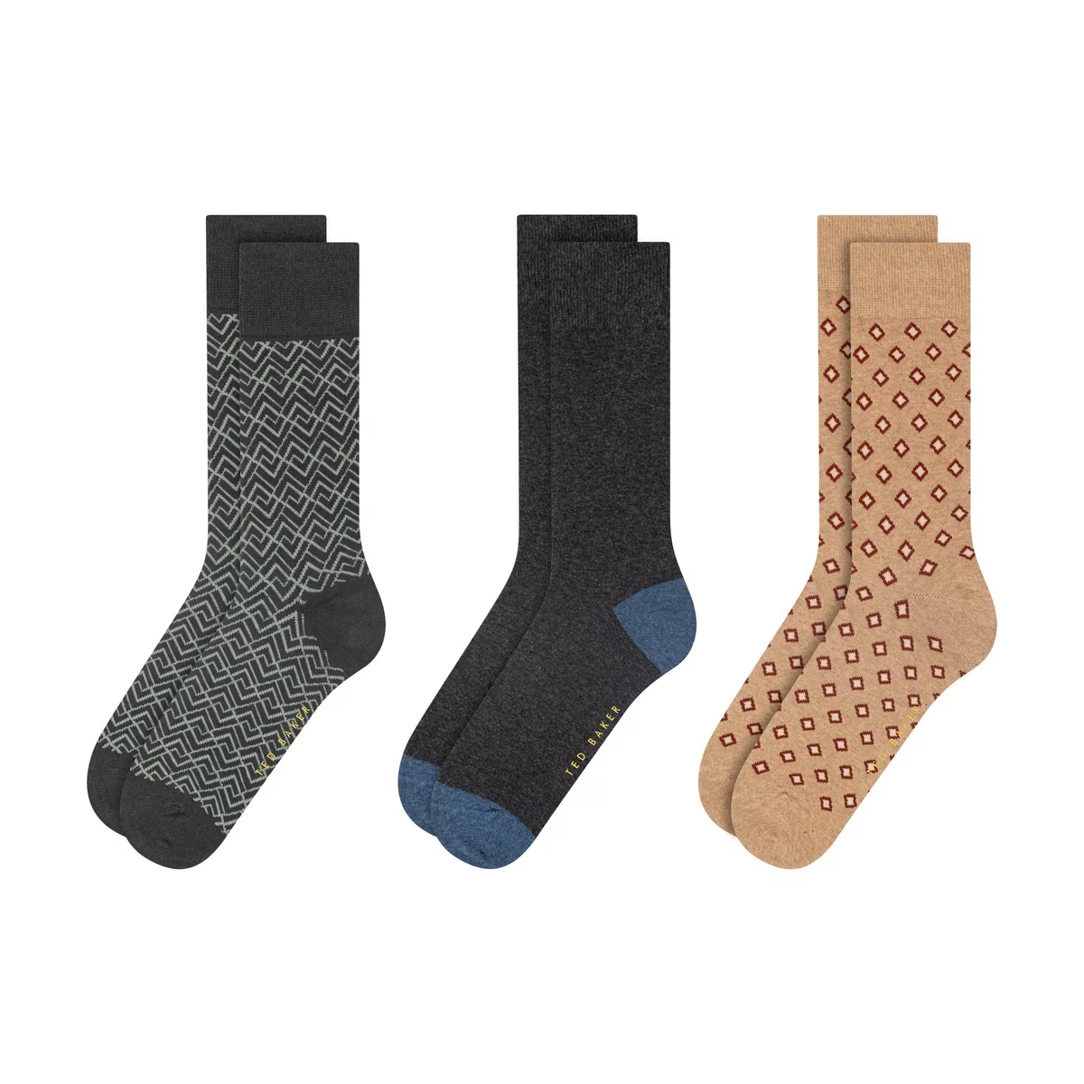 Ted Baker Mens Formal Crew Socks UK 7 - 11 multicoloured Pack of 3 Cotton Blend