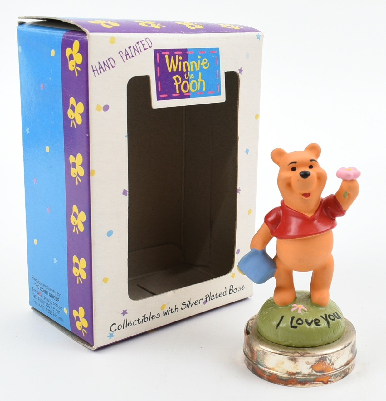 Disney WINNIE THE POOH Figure - Hand Painted /Silver Plated Base, Collectable