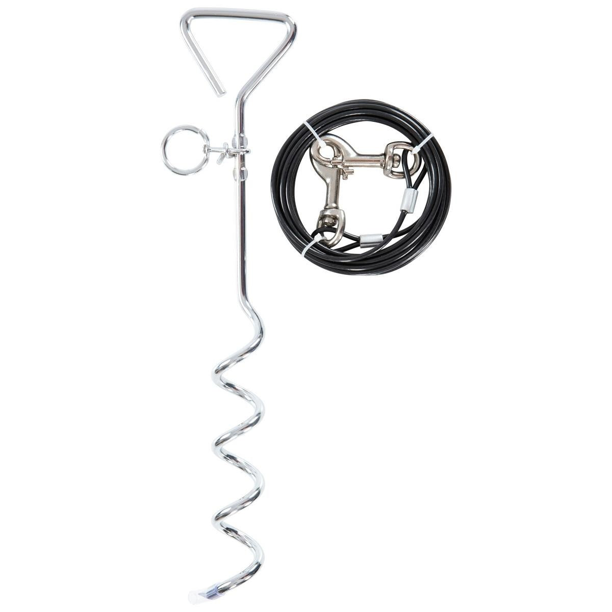 TRESPAWS DOG TIE OUT CABLE & STAKE SECURE CAMPING HOLIDAY GARDEN OUTDOOR 4.5m