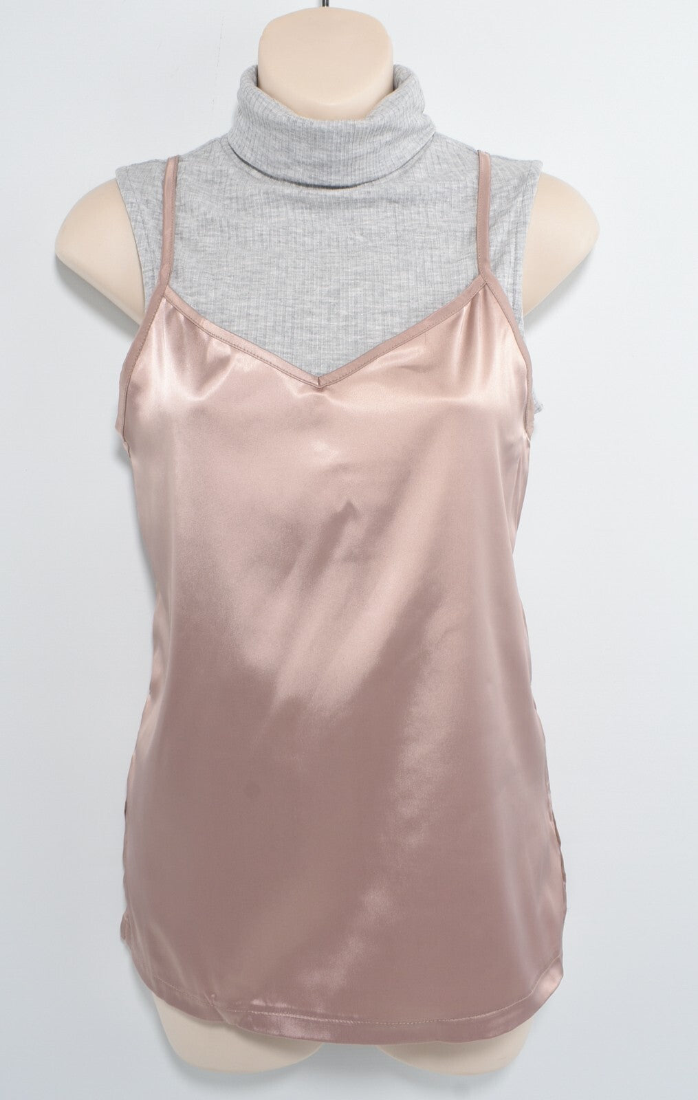 RIVER ISLAND Womens Layered Effect Rollneck Top, Grey/Pink, size UK 12