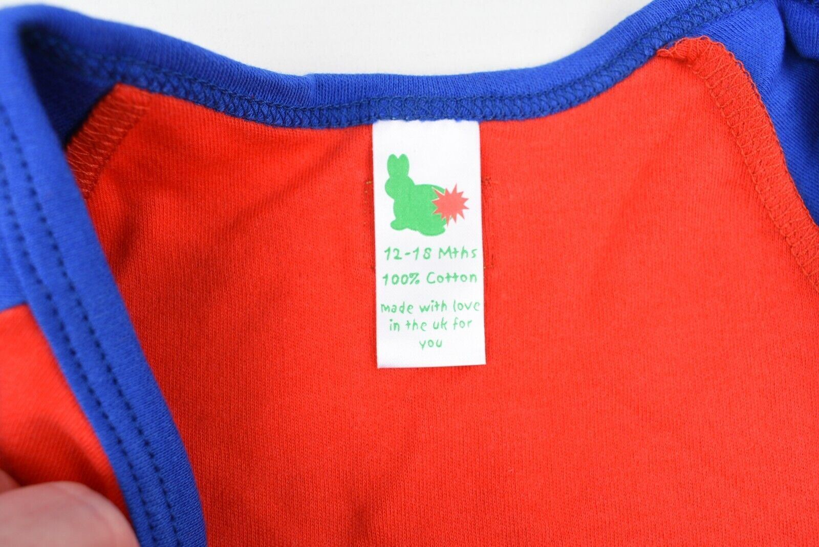 GREEN RABBIT Baby Wrap Around Top, Red/Blue, MADE IN UK, size 12-18 months