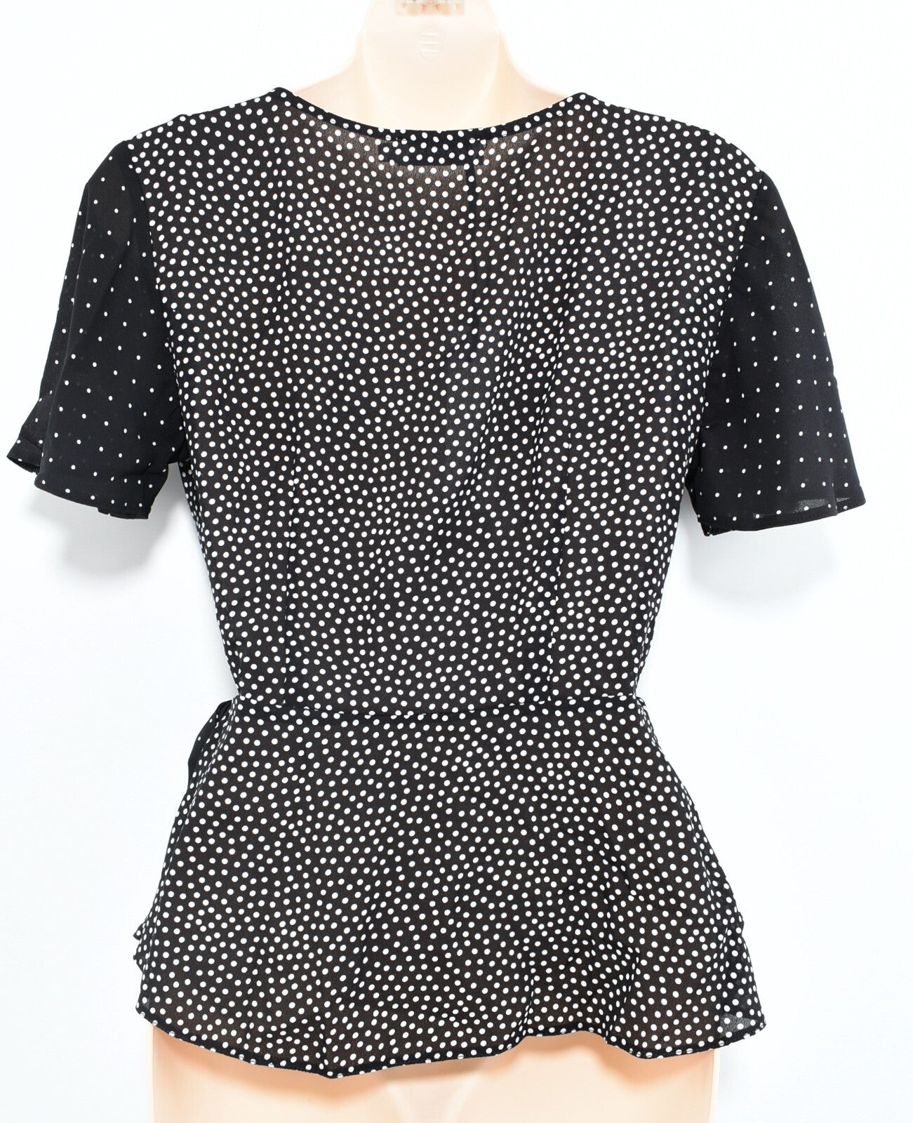 PARAPHRASE Womens Polka Dot Wrap Top, Black/White, size SMALL