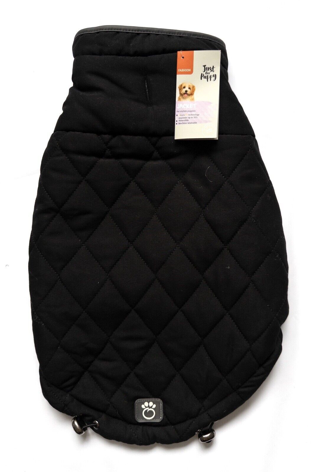 JUST FOR PUPPY Black Elastofit Dog Jacket Size Small 12-14" 31-36cm