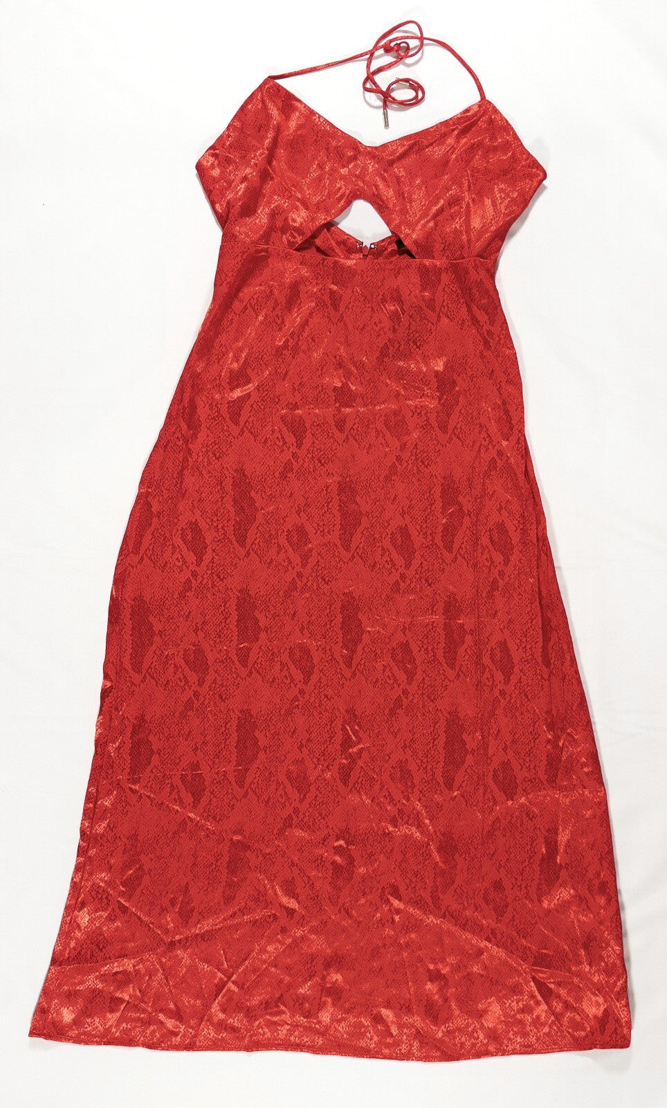 AFRM Women's Red Slip Dress Cutout Halterneck Backless Snakeskin Print Size UK L