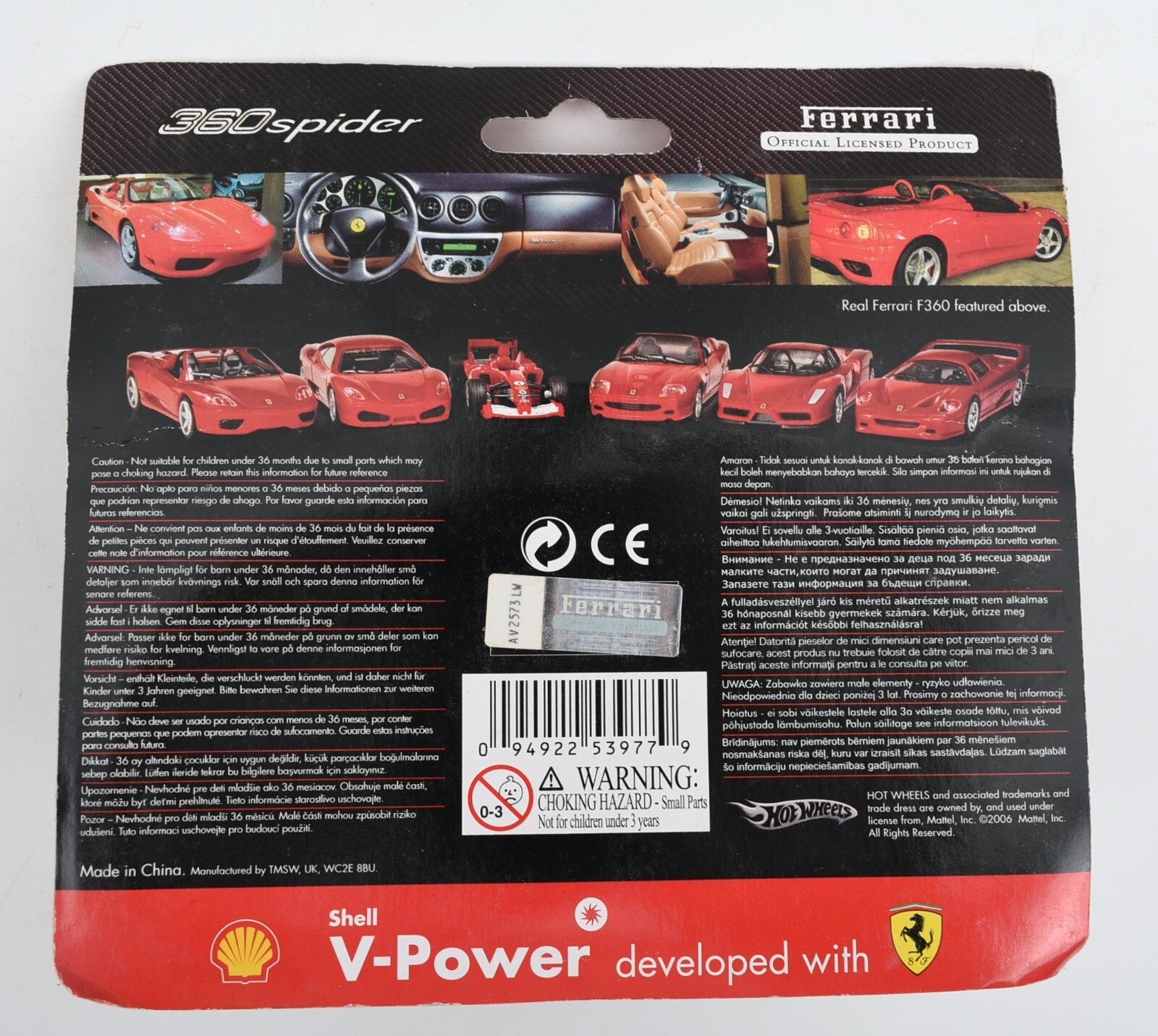 Shell V-Power Promotion Ferrari 360 Spider 1:38 Model Car, by Hot Wheels (2006)