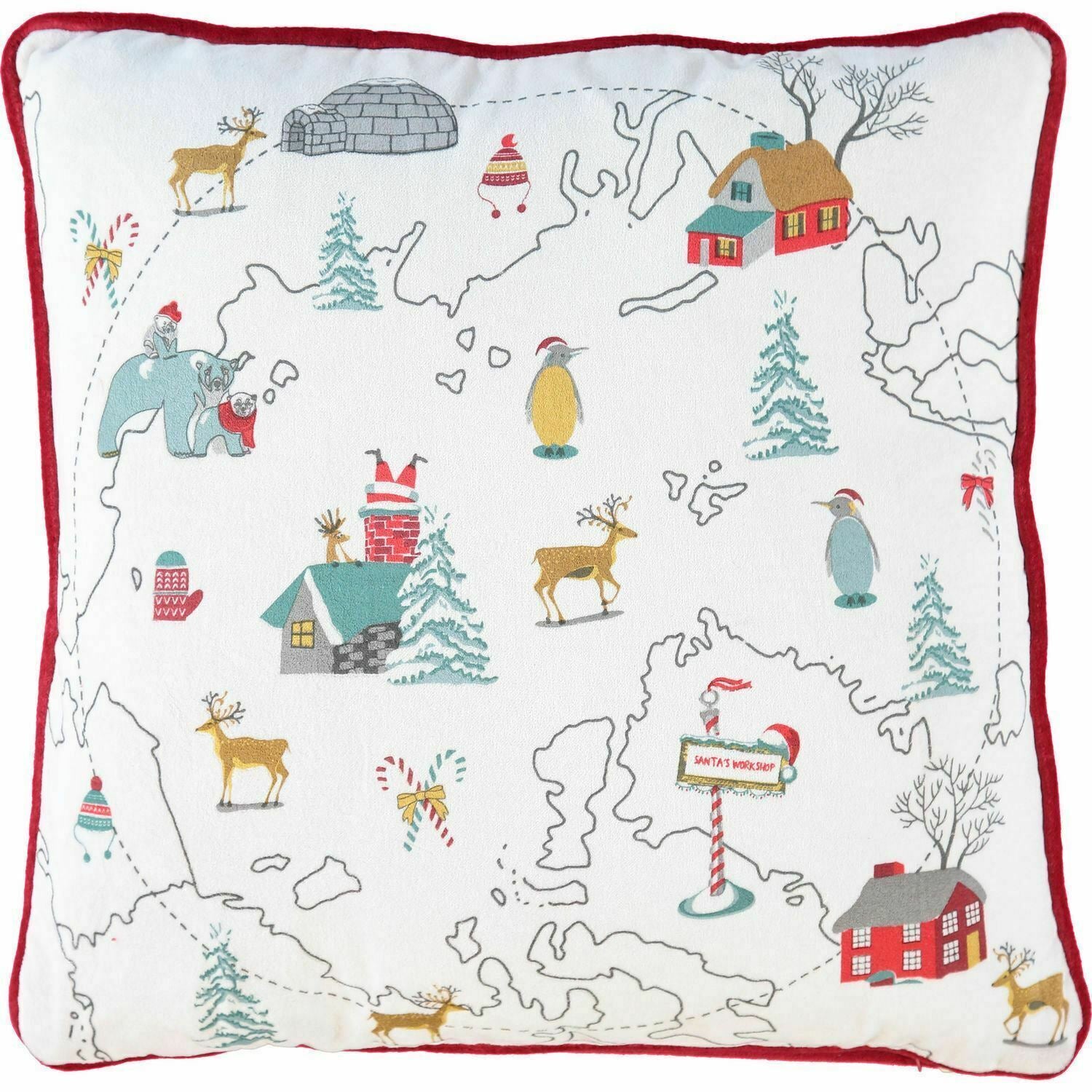 AMELIE HOME Red & White Arctic Print Duck Feather Festive Cushion 45x45cm
