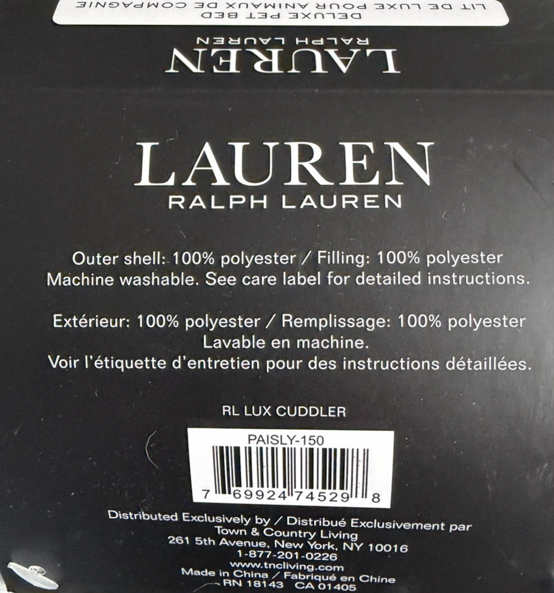 Lauren Ralph Lauren Cream Paisley Pattern Pet Bed 61x50cm