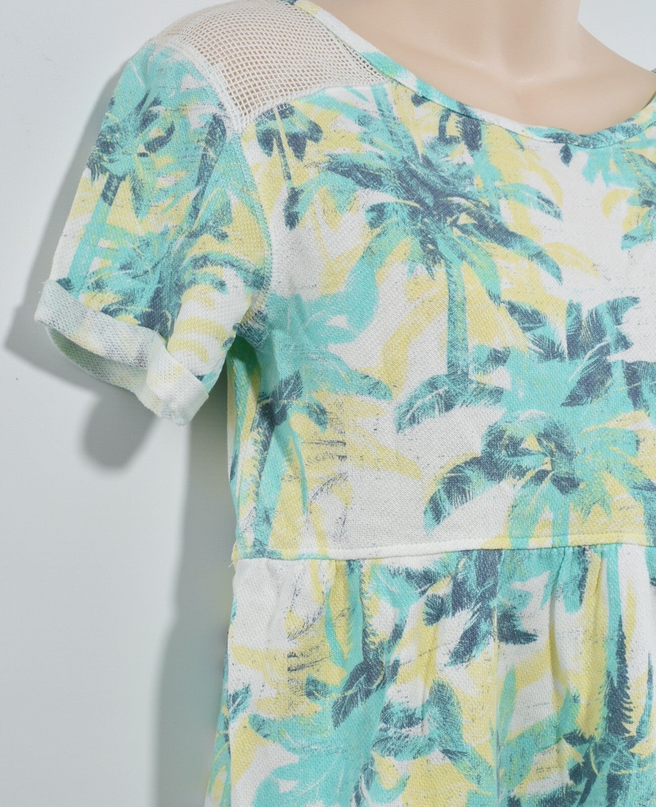 ROXY Womens French Terry Top, Cream/Green/Yellow Tropical Print, size S