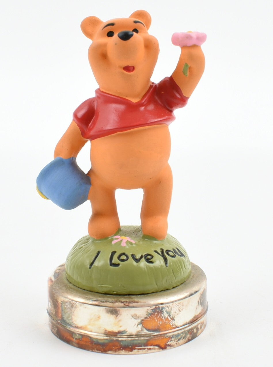 Disney WINNIE THE POOH Figure - Hand Painted /Silver Plated Base, Collectable