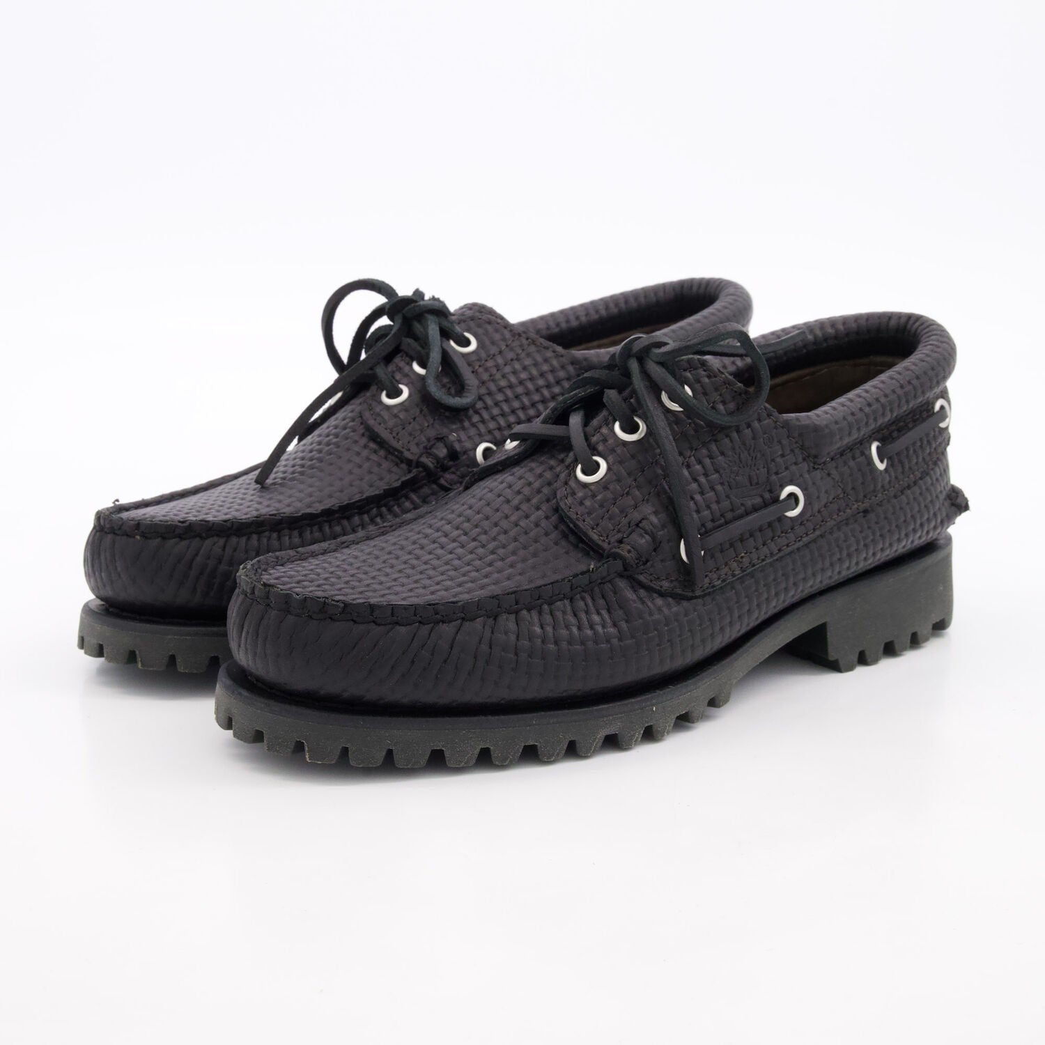 Genuine Timberland black weave Full Grain Boat Shoes 3 Eye RRP £180 size- UK10