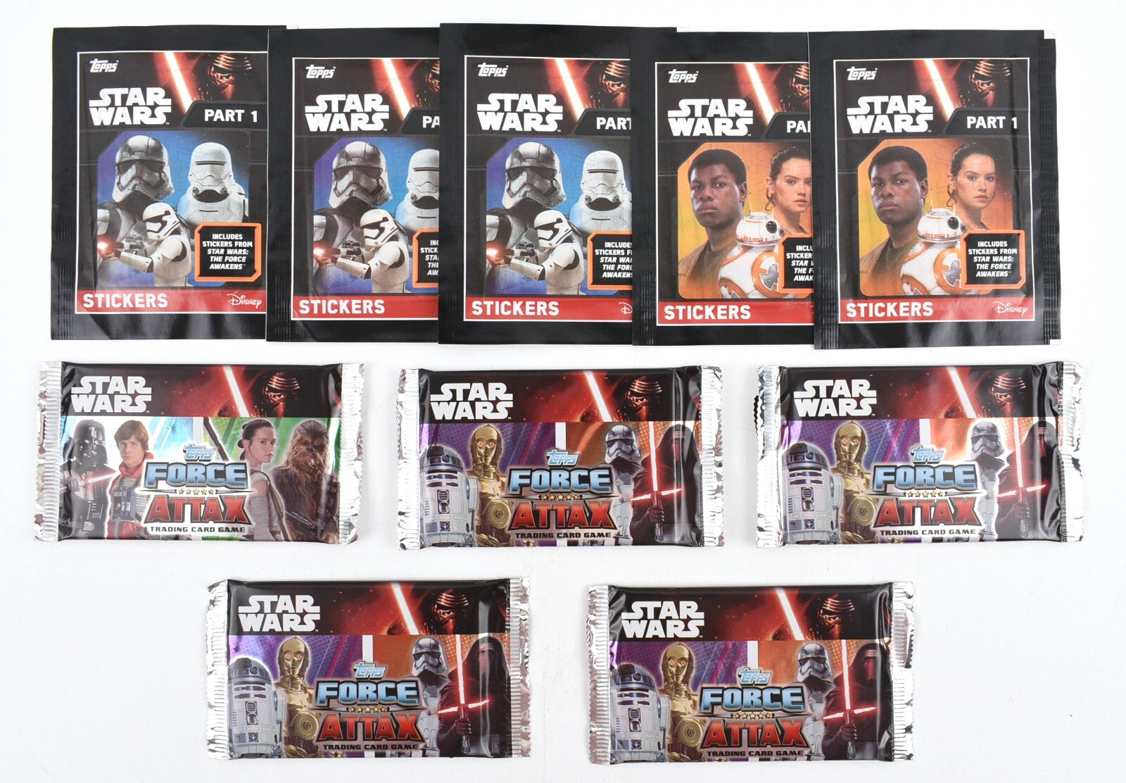 Topps Star Wars Force Attax Bundle - 5x Sticker Packs + 5x Trading Cards Packs