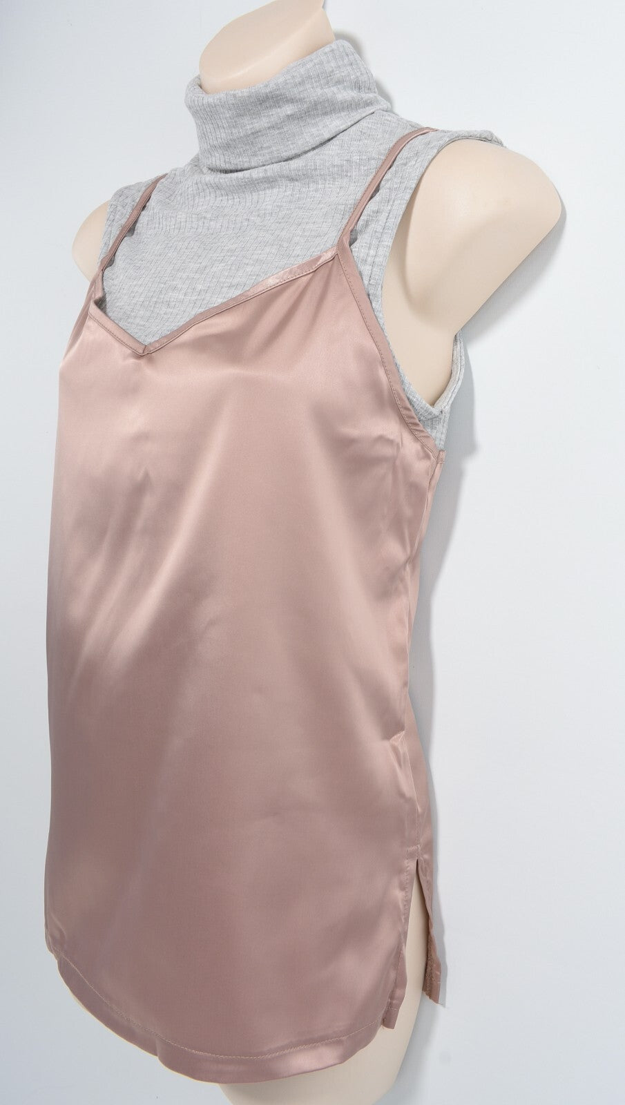 RIVER ISLAND Womens Layered Effect Rollneck Top, Grey/Pink, size UK 10