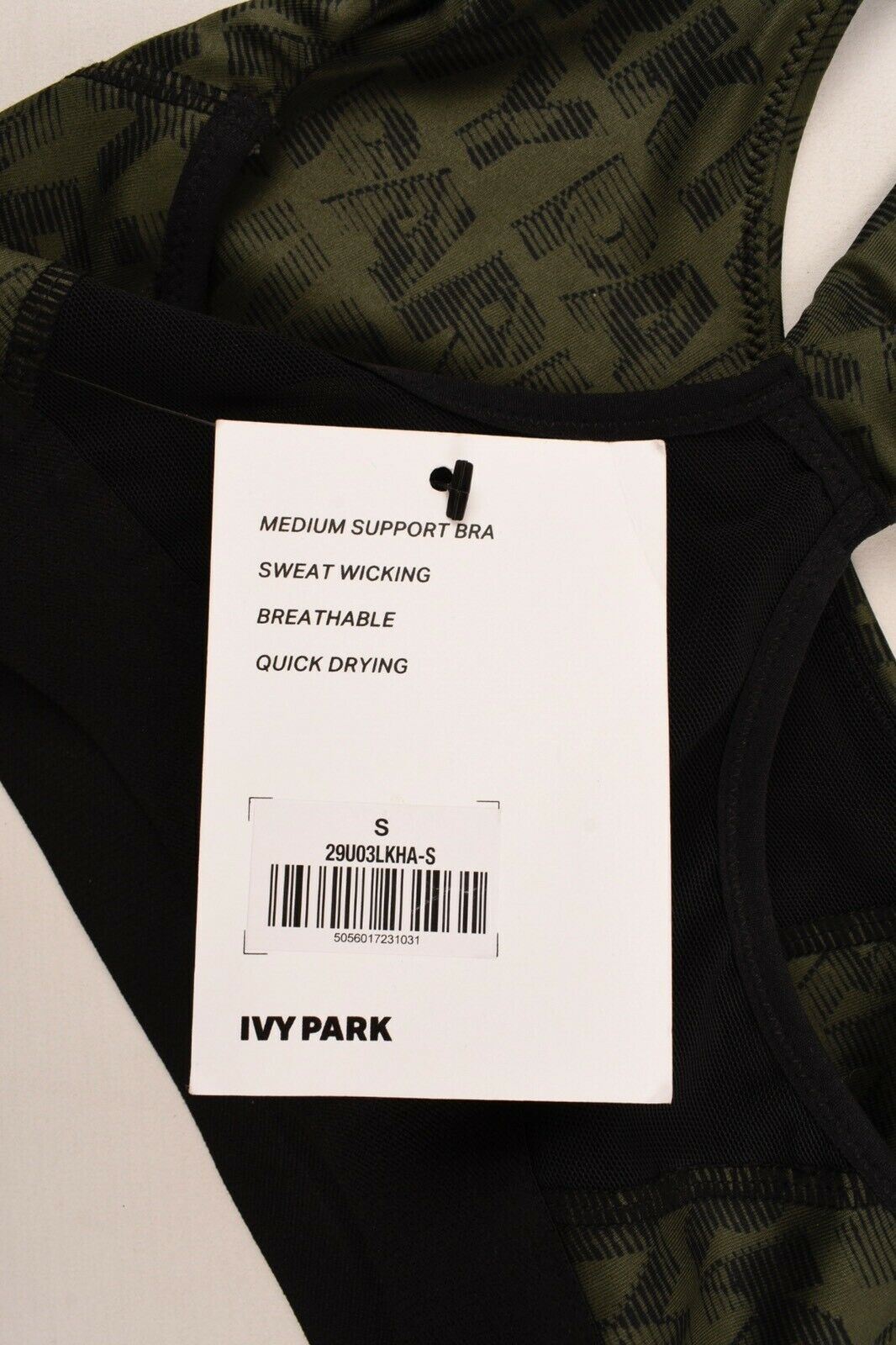 IVY PARK Women's Medium Support Breathable Bra, Olive Green/Black, size SMALL