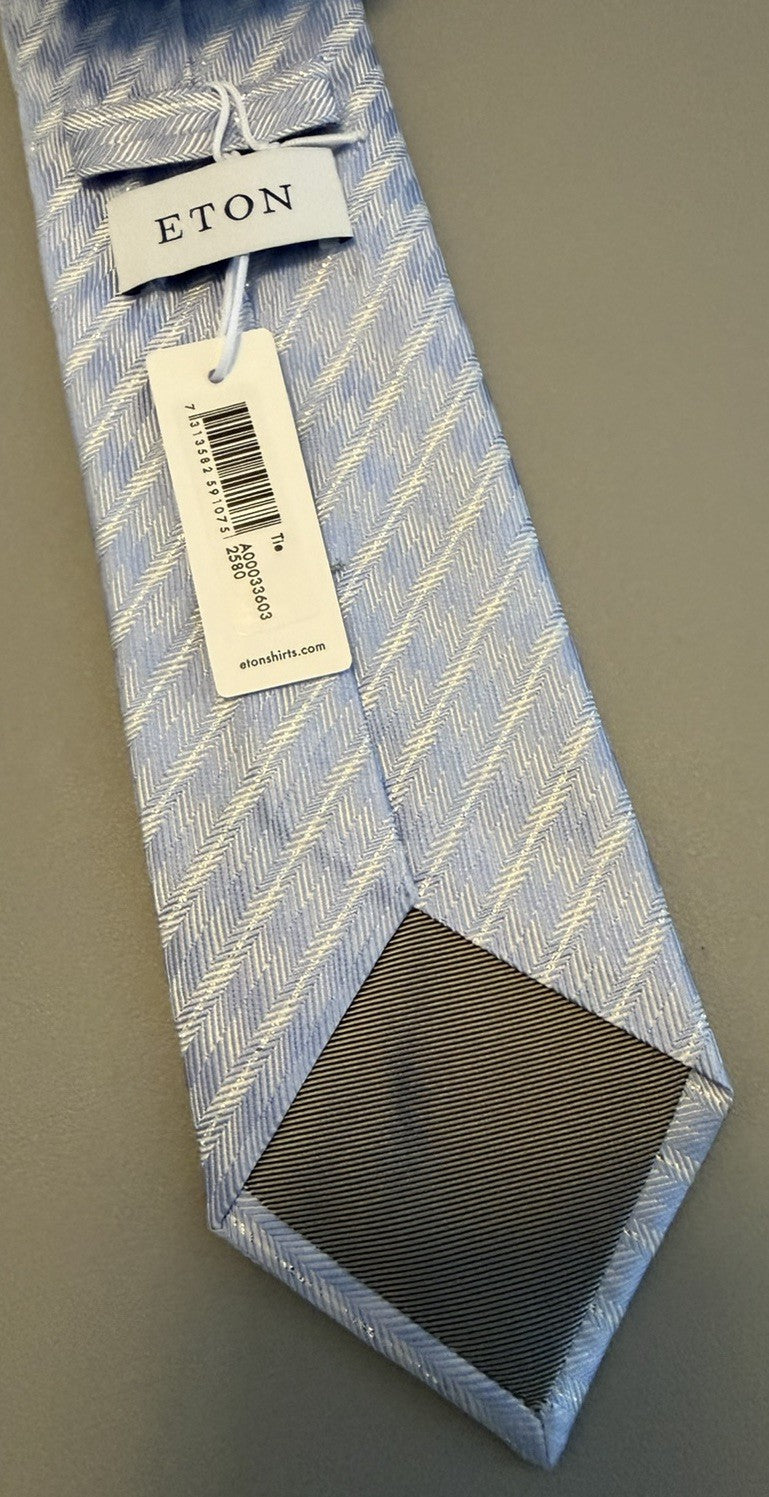Mens Eton Light Blue Silk Diagonal Patterned Tie