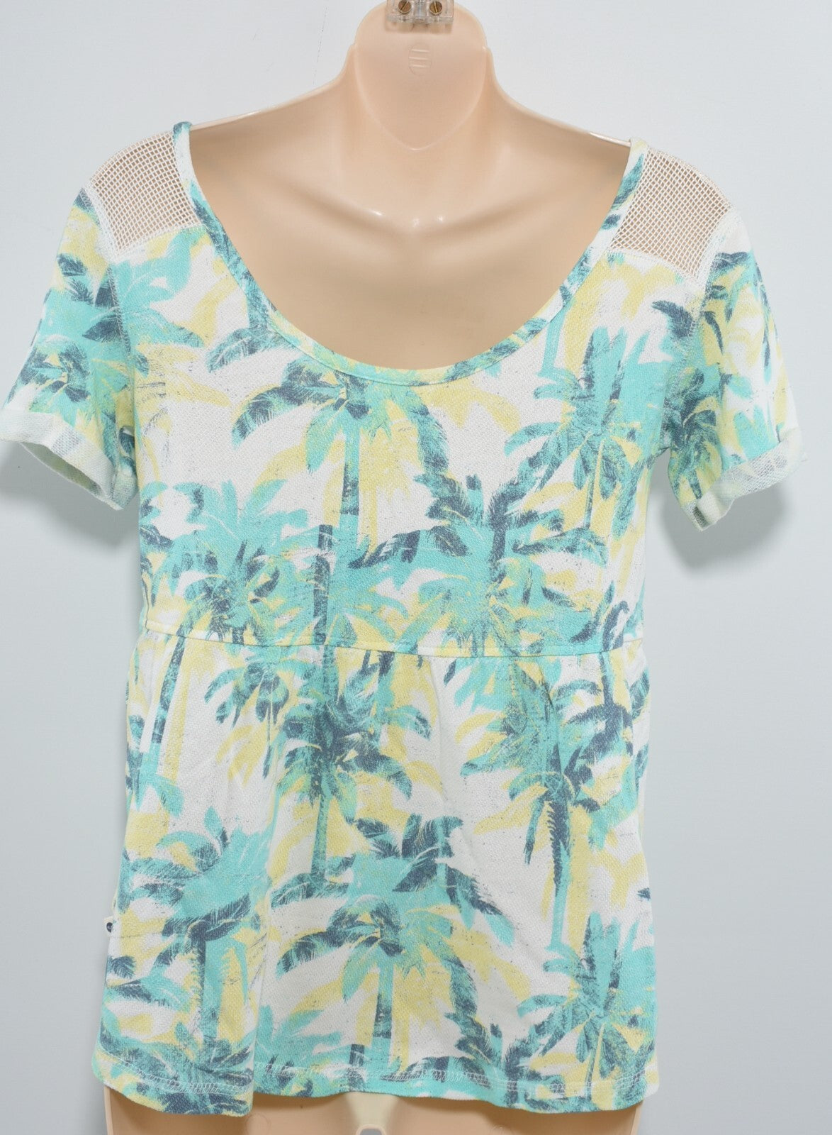 ROXY Womens French Terry Top, Cream/Green/Yellow Tropical Print, size S