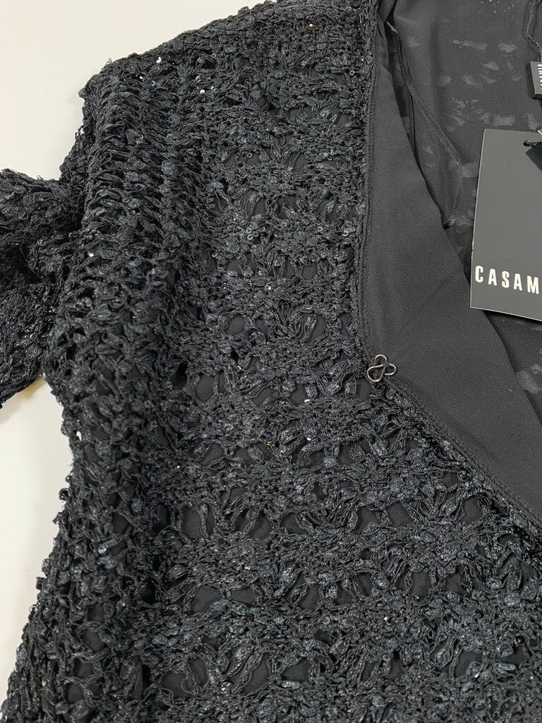 Casamia Women's Black Sequinned Knitted Short Sleeve Top size M