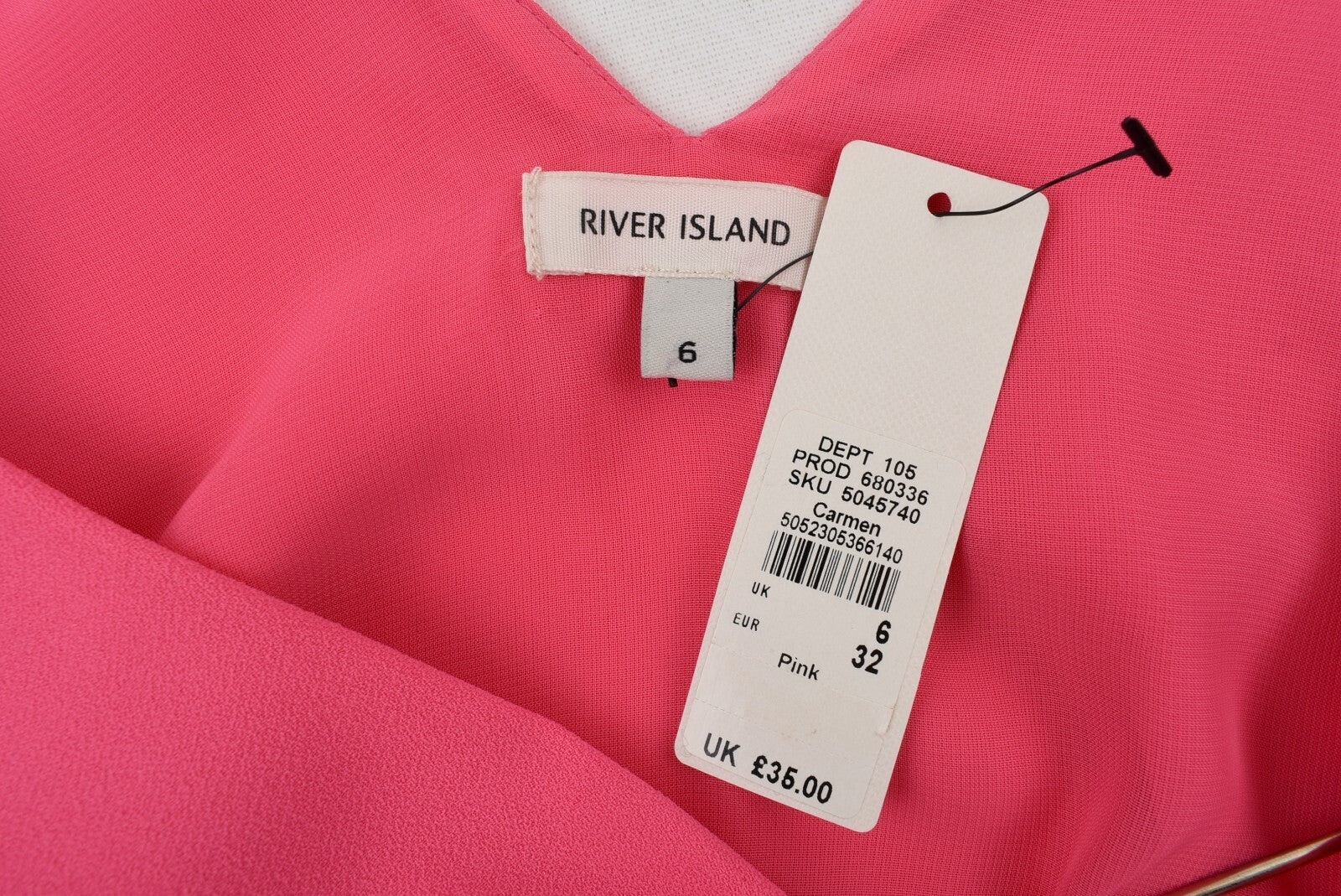 RIVER ISLAND Womens 'Carmen' Sleeveless V-neck Top, Pink, size UK 6