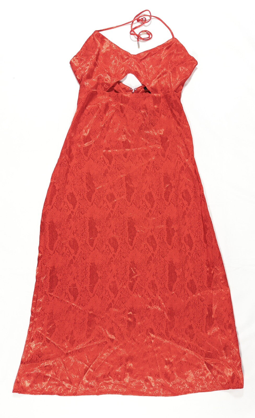 AFRM Women's Red Slip Dress Cutout Halterneck Backless Snakeskin Print Size UK L