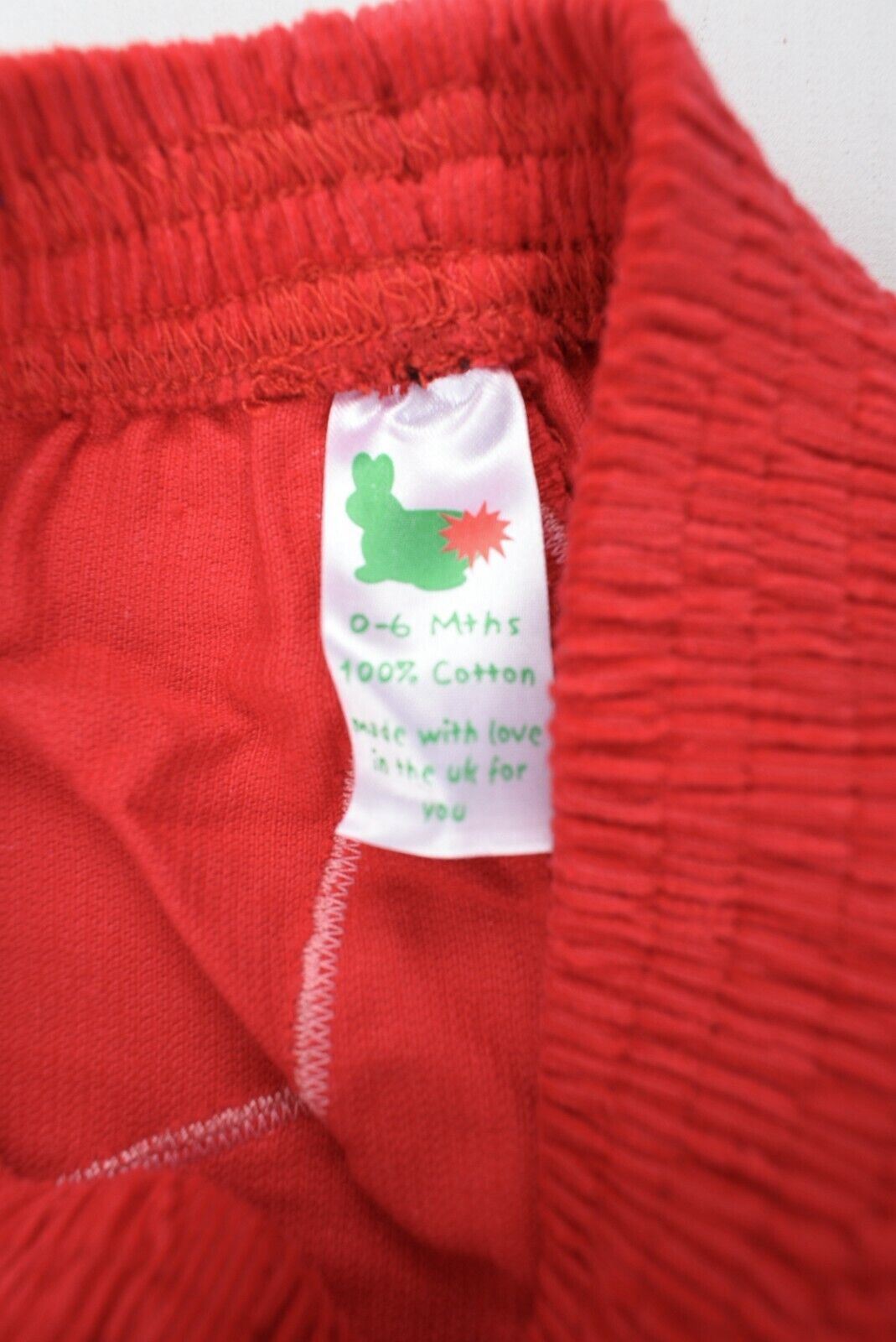GREEN RABBIT Fine Corduroy Baby Pants, Red, MADE IN UK, size 0-6 Months