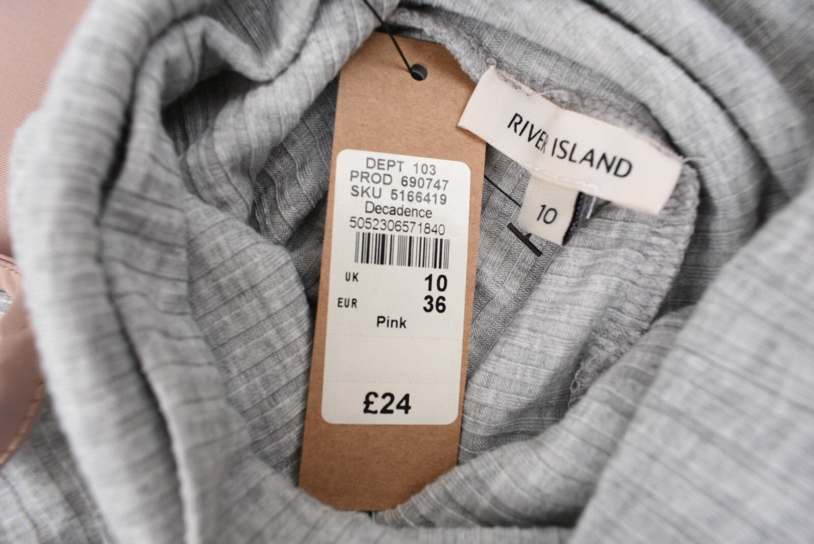 RIVER ISLAND Womens Layered Effect Rollneck Top, Grey/Pink, size UK 10