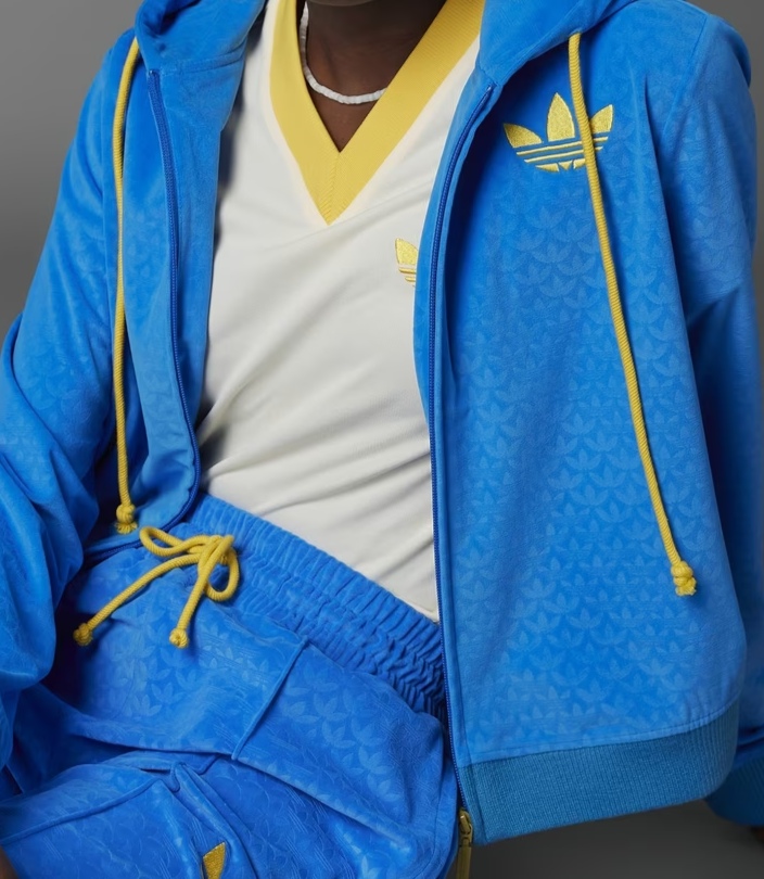 ADIDAS ORIGINALS ADICOLOR 70'S VELOUR ZIP CROPPED HOODIE  UK10 Small RRP £83