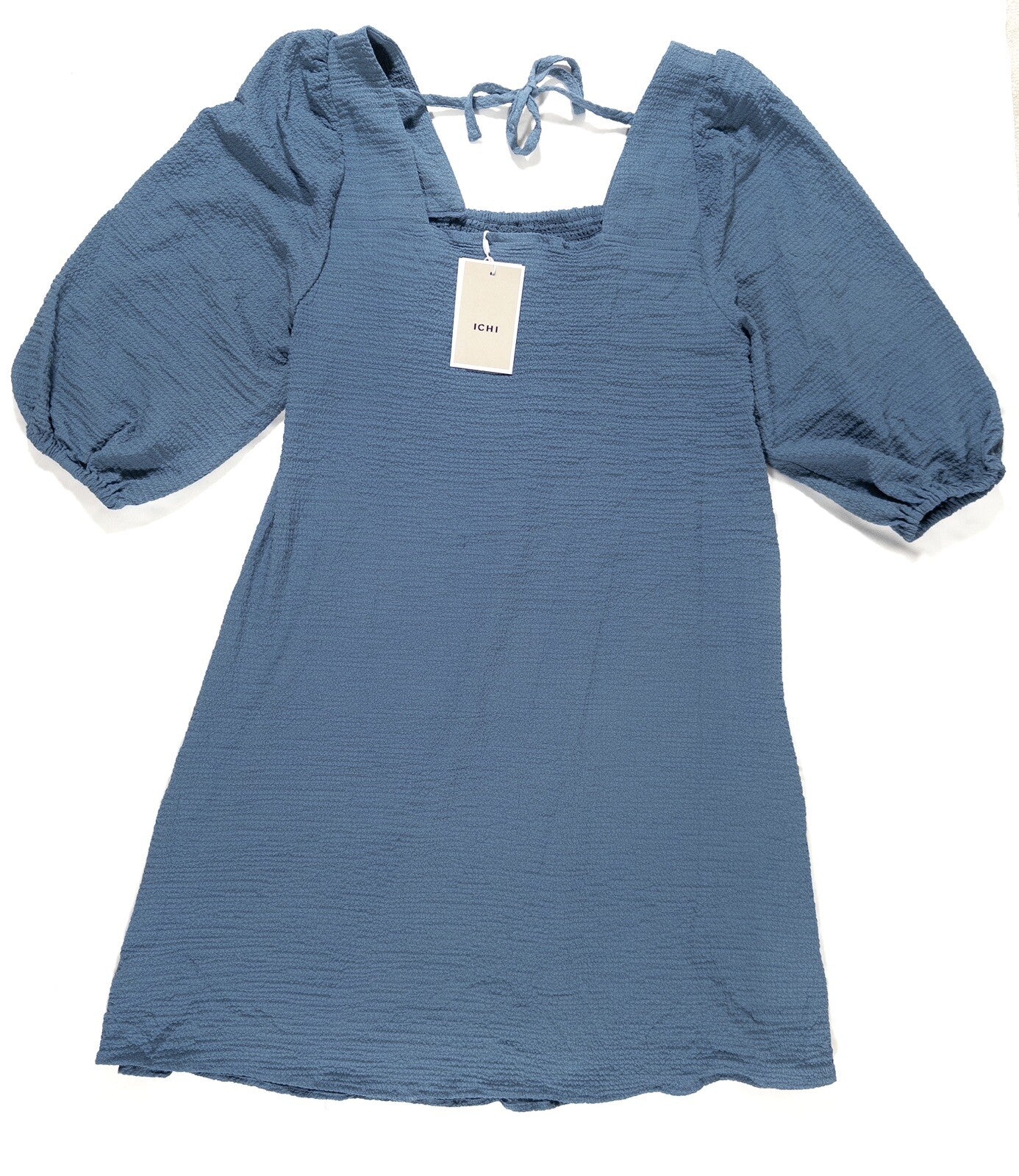 ICHI Women's Shift Dress Blue Ruched Size 38 UK 10