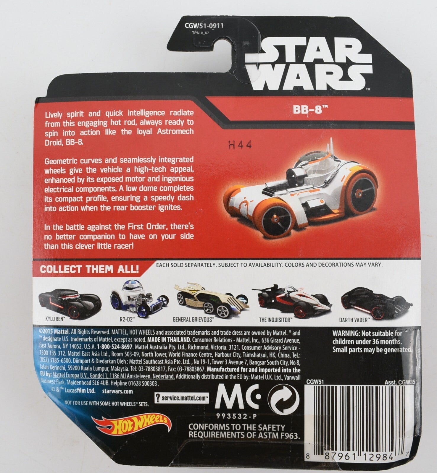 Hot Wheels Star Wars 1:64 Scale Diecast BB-8 Droid Character Car (Mattel, 2015)