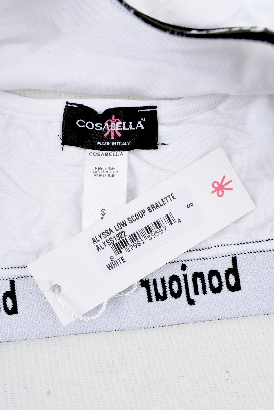 COSABELLA Womens Alyssa Low Scoop Neck Bralette, White, size S (Made in Italy)