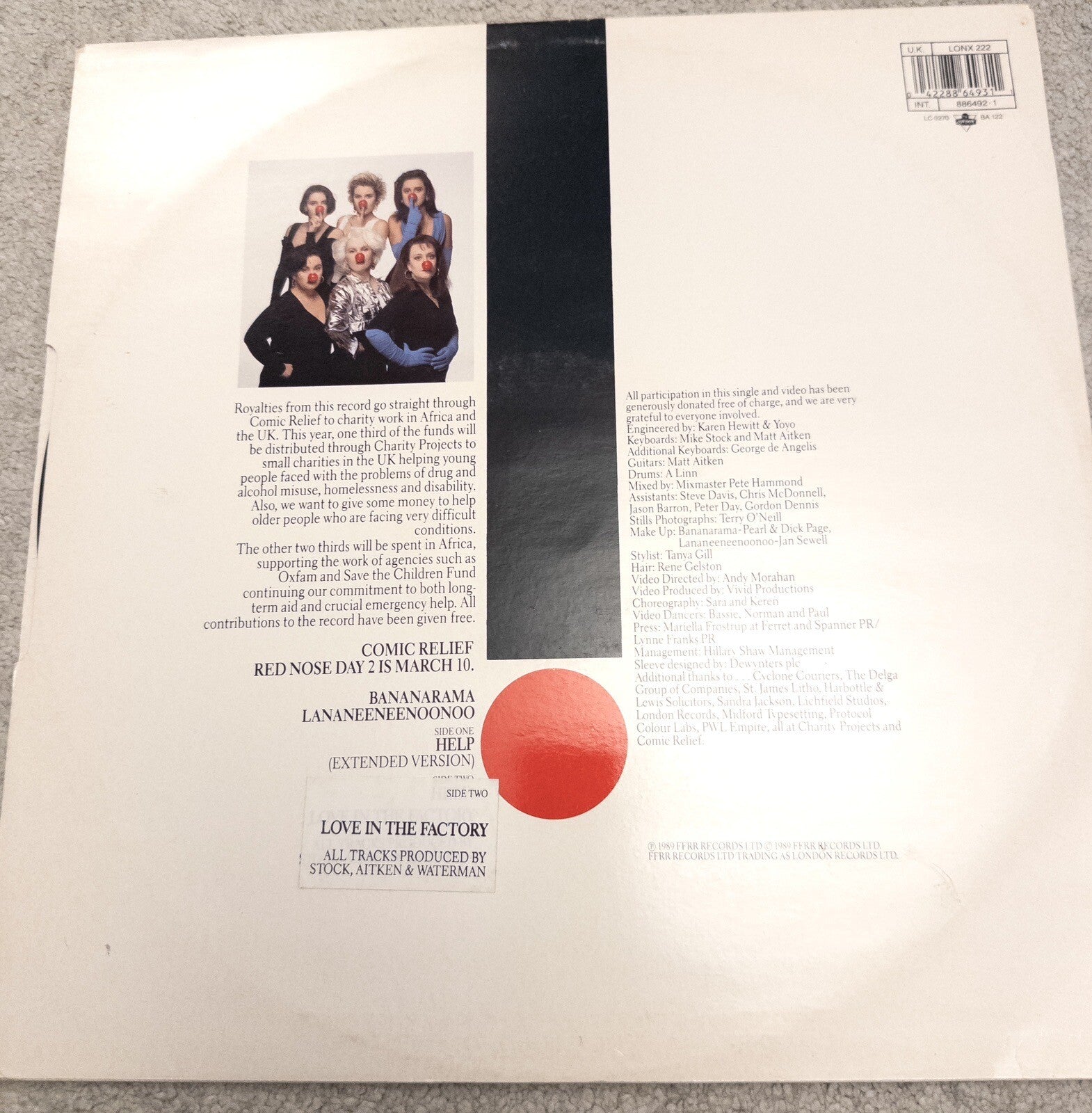 BANANARAMA LANANEENEENOONOO- HELP- Vinyl LP 1989 Comic Relief