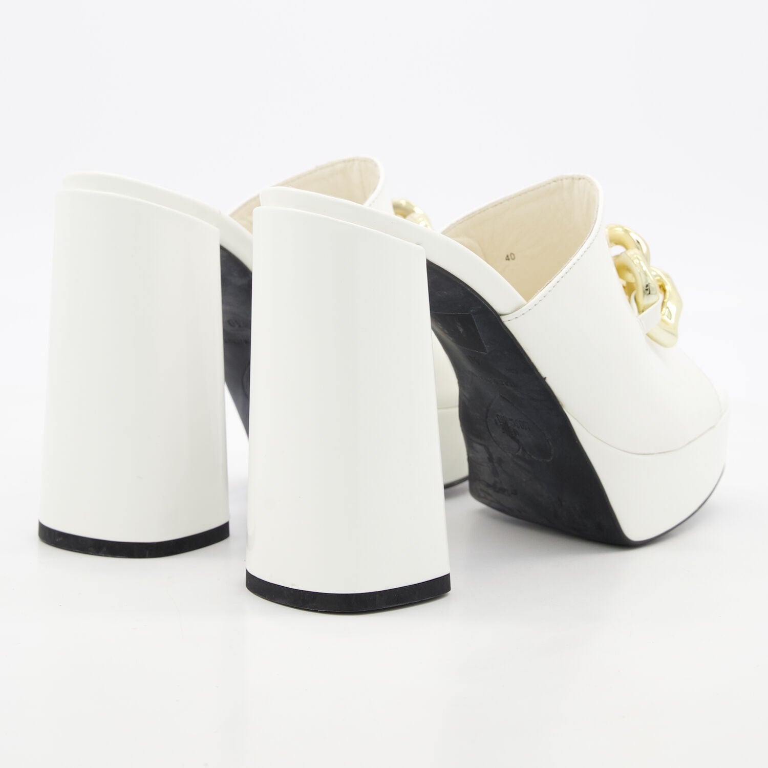 Love Moschino White Heart Chain Leather Block Heel Sandals UK6