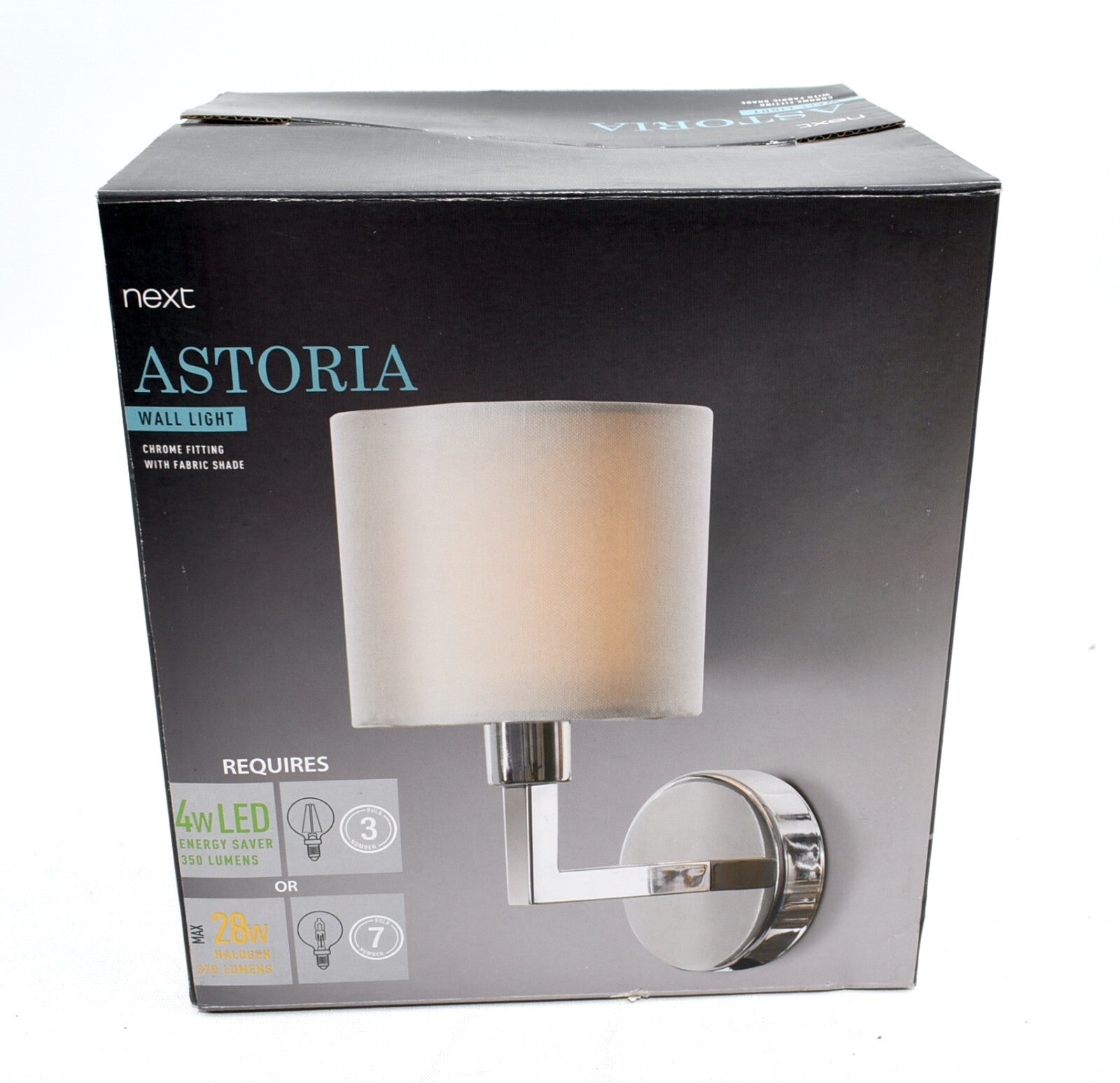NEXT Astoria Wall Light, Chrome Fitting / Fabric Shade