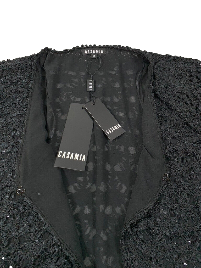 Casamia Women's Black Sequinned Knitted Short Sleeve Top size M