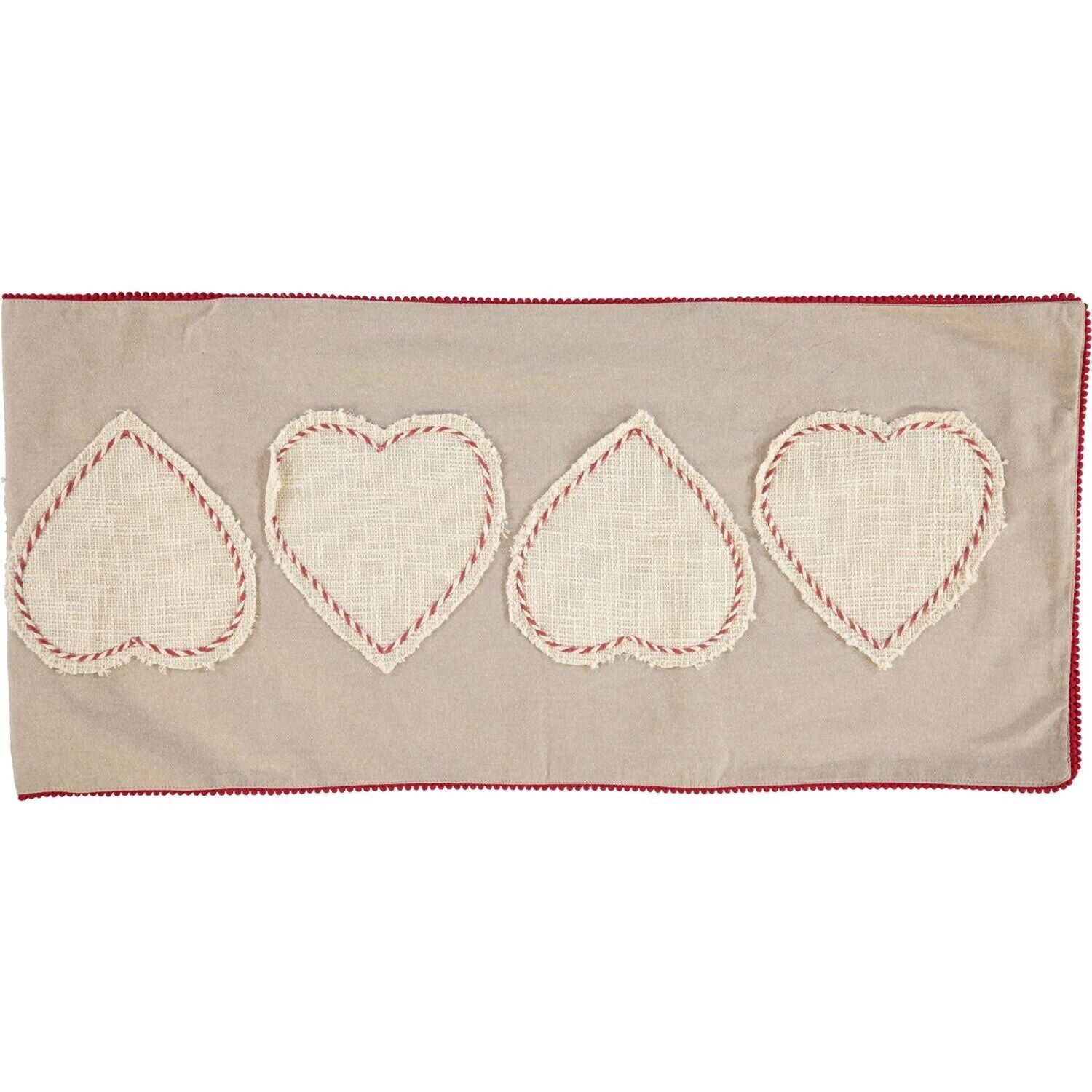 NICOLE MILLER HOME Heart Applique Table Runner, Cotton, Natural/Red, 40x182cm
