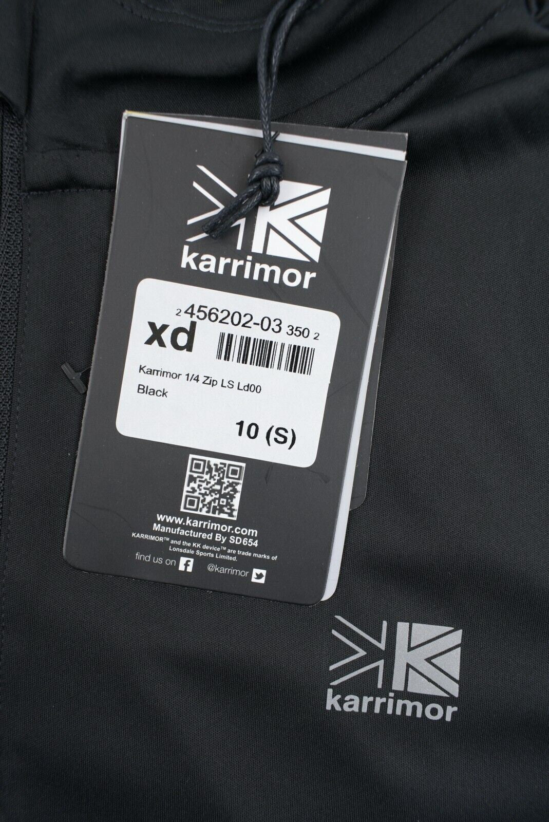 KARRIMOR Womens 1/4 Zip Long Sleeve Running Top, Black, size S /UK 10