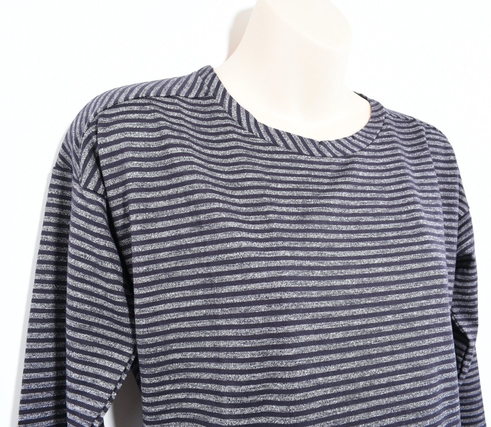 LACOSTE Womens Long Sleeve Striped Top, Navy Blue-Grey Striped, size S