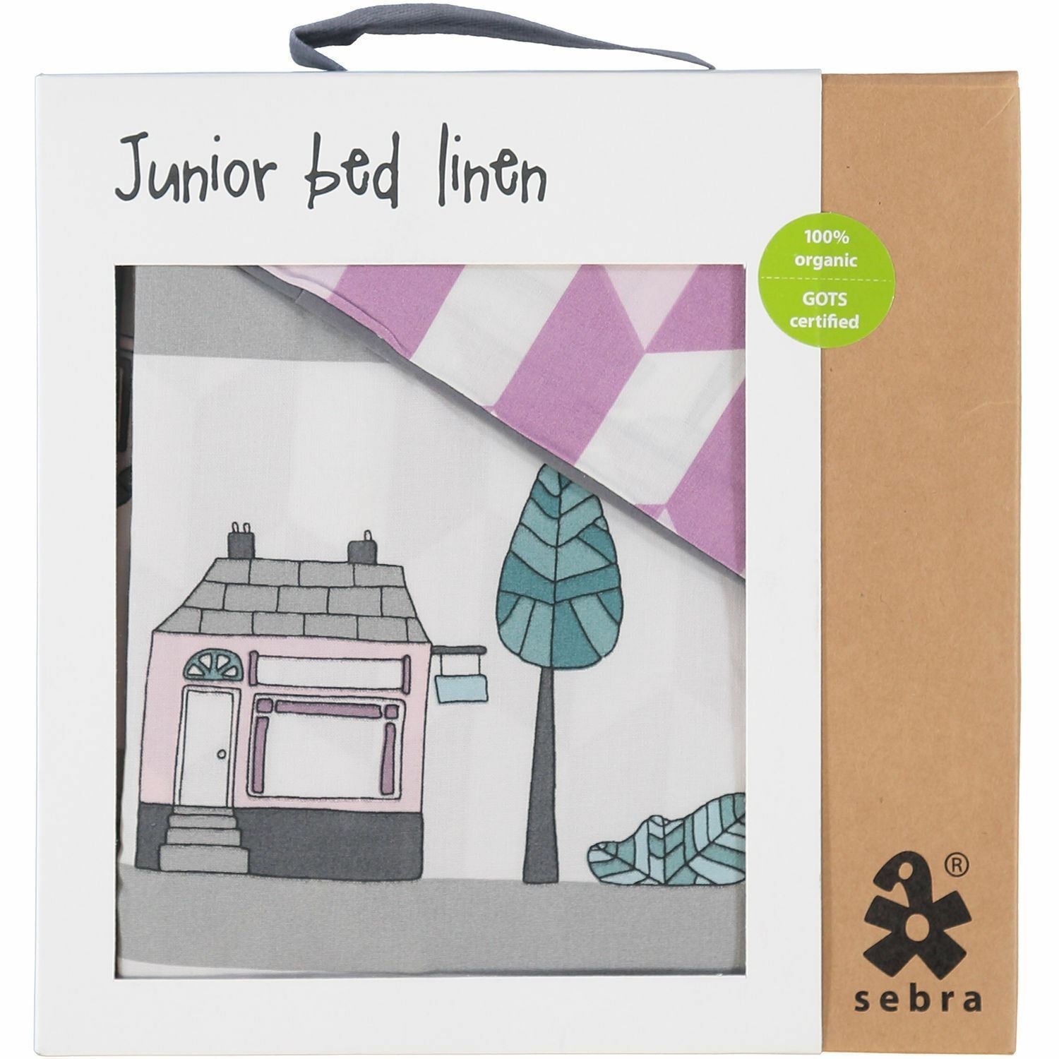 SEBRA Junior Bed Linen 'Village', 100% Organic Duvet & Pillowcase Set, Violet