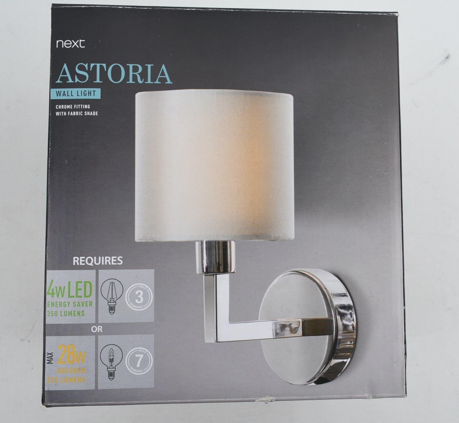 NEXT Astoria Wall Light, Chrome Fitting / Fabric Shade