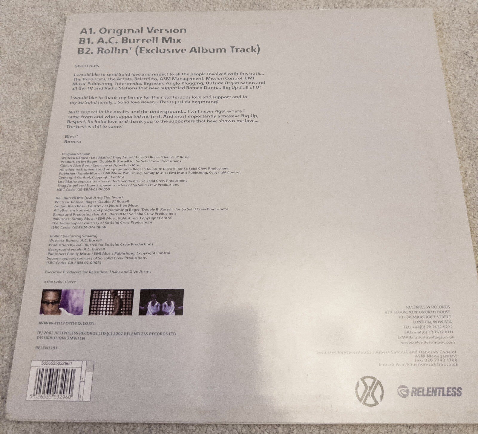 ROMEO DUNN- A1 Original Version Vinyl LP 2002