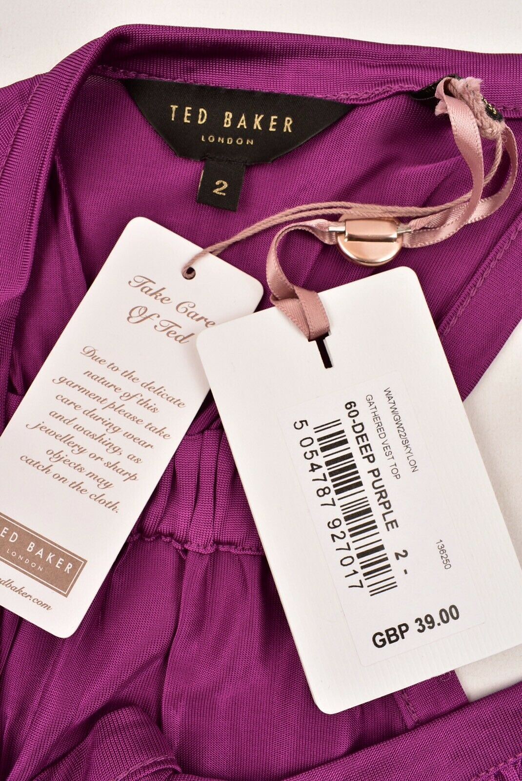 TED BAKER Women's SKYLON Gathered Vest Top Purple Ted 2 UK 10