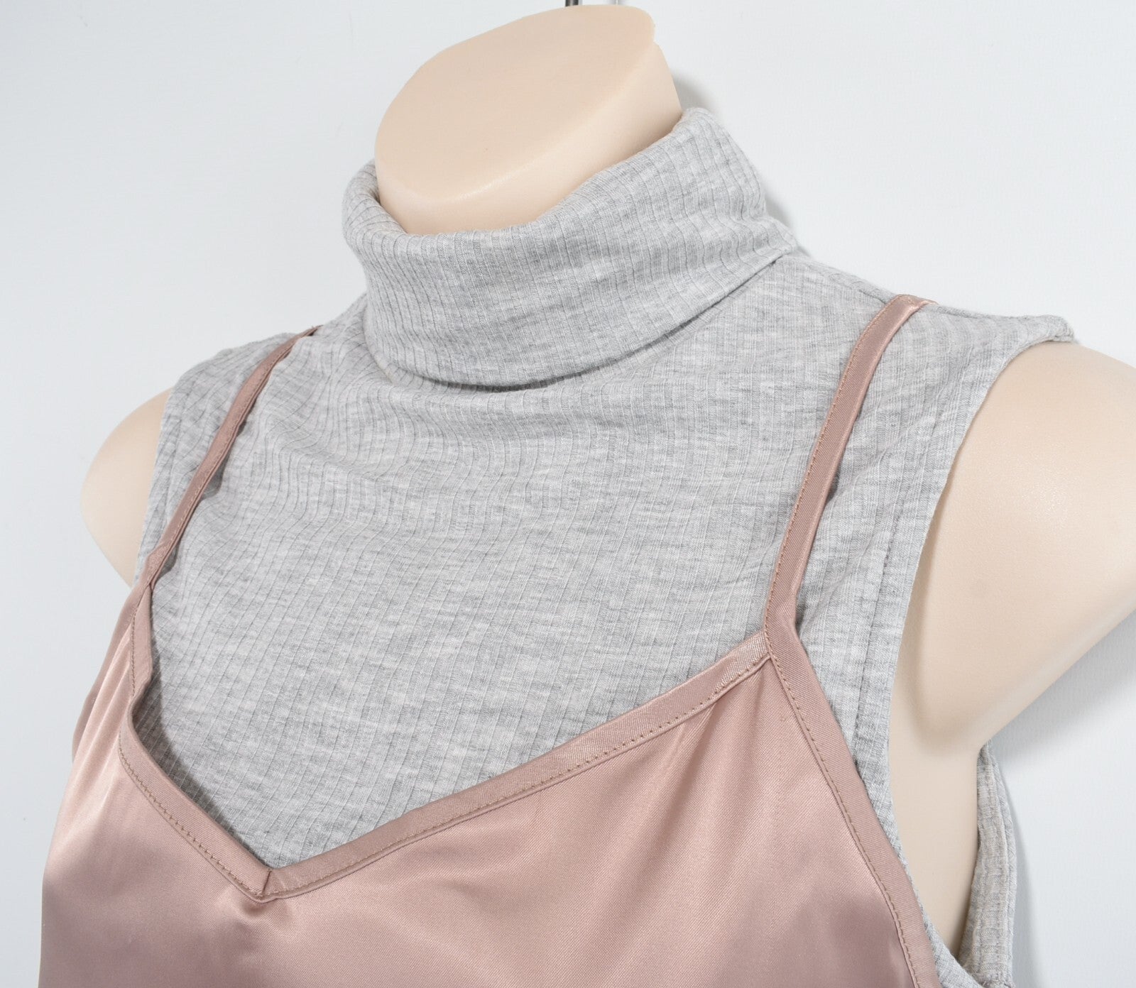 RIVER ISLAND Womens Layered Effect Rollneck Top, Grey/Pink, size UK 10