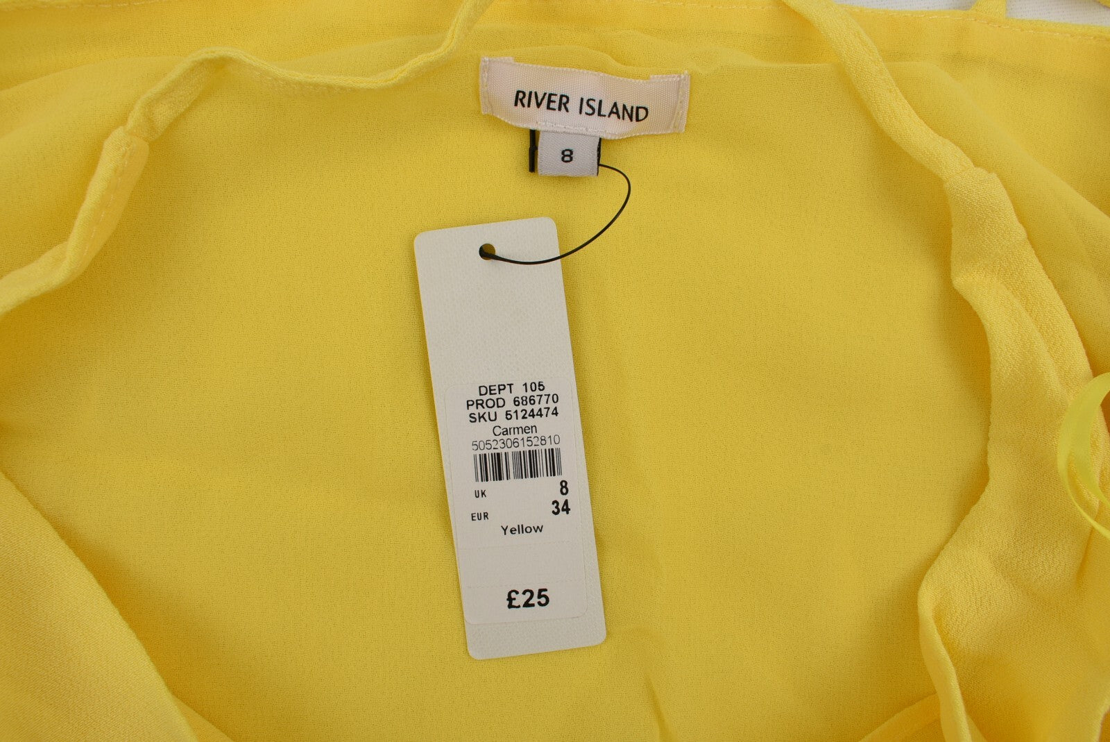 RIVER ISLAND 'Carmen' Womens Sleeveless Top, Yellow, size UK 8