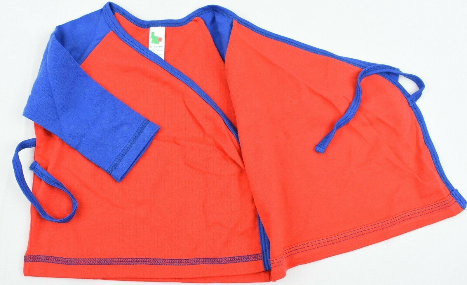 GREEN RABBIT Baby Wrap Around Top, Red/Blue, MADE IN UK, size 12-18 months