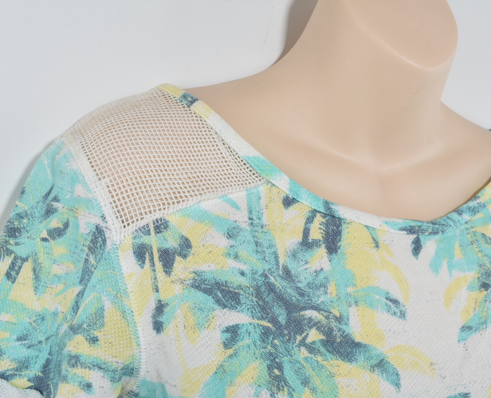 ROXY Womens French Terry Top, Cream/Green/Yellow Tropical Print, size S