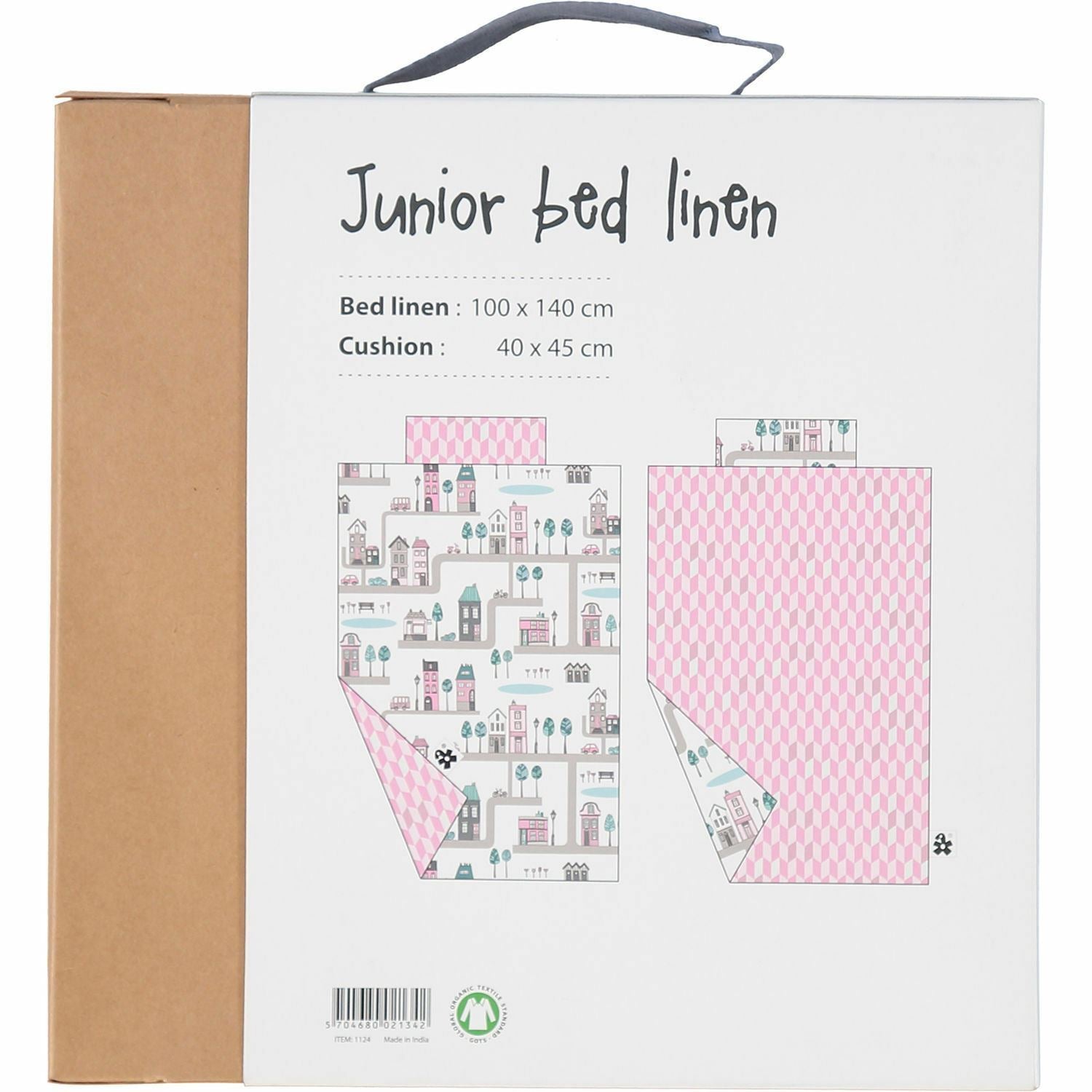 SEBRA Junior Bed Linen 'Village', 100% Organic Duvet & Pillowcase Set, Violet