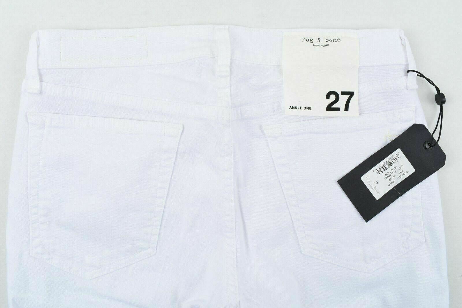 RAG & BONE Women's DRE Low Rise Ankle Slim Fit Jeans, White Distressed W27