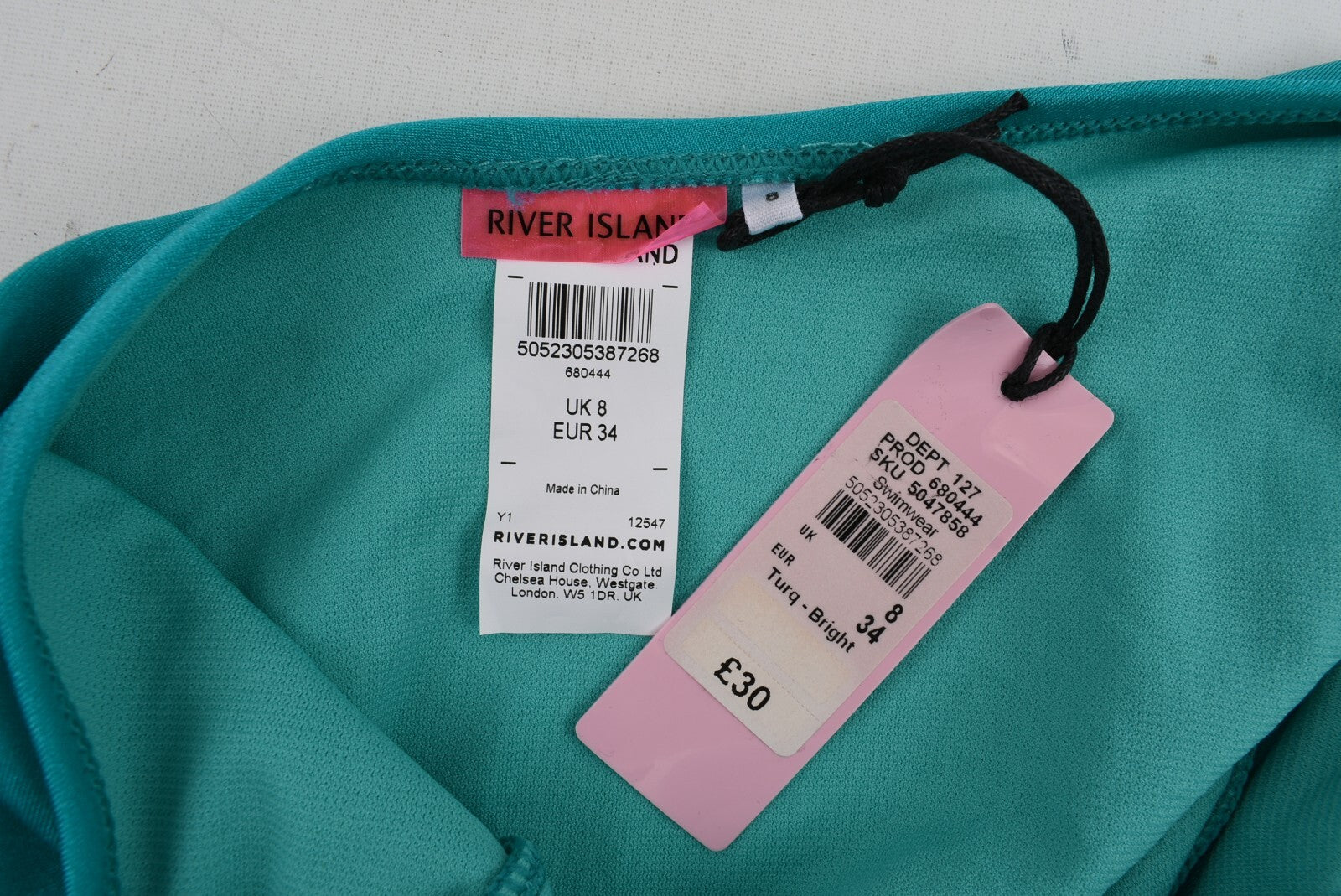 RIVER ISLAND Womens Halterneck One-piece Swimsuit, Turquoise, size UK 8